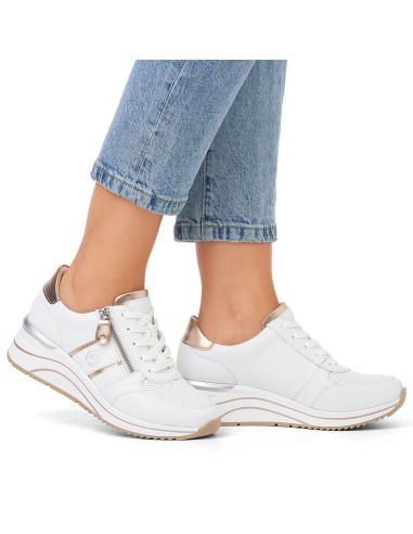 Skórzane sneakersy damskie na koturnie białe remonte rieker d0t04-80