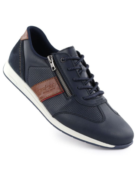 Skórzane komfortowe półbuty męskie granatowe rieker 11927-14