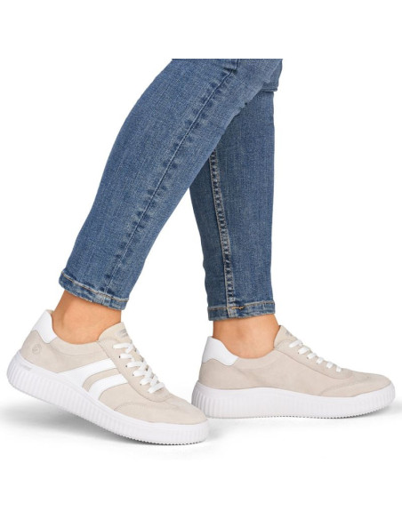 Skórzane półbuty sportowe sneakersy beżowe remonte rieker d3e00-60