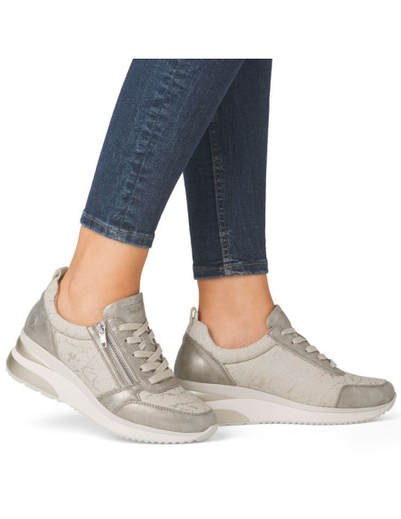 Sneakersy damskie na koturnie złote remonte rieker d2401-61