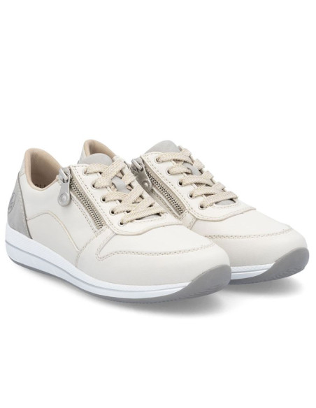 Skórzane półbuty sportowe damskie kremowe rieker  n1100-80