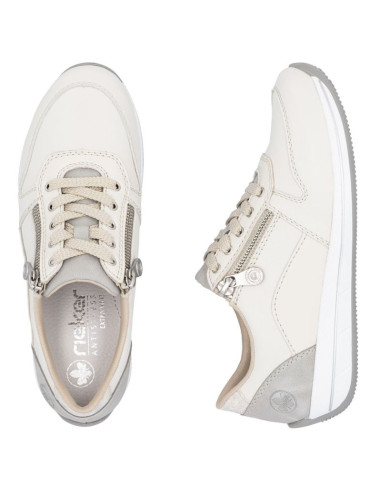 Skórzane półbuty sportowe damskie kremowe rieker  n1100-80