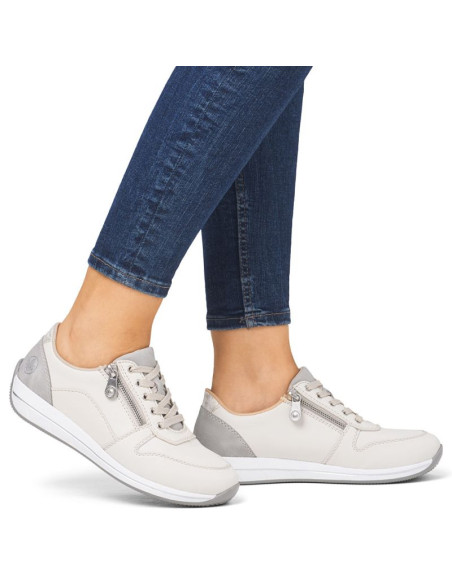 Skórzane półbuty sportowe damskie kremowe rieker  n1100-80