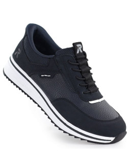 Półbuty damskie na podwyższeniu granatowe rieker  l5850-14