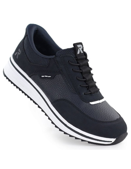 Półbuty damskie na podwyższeniu granatowe rieker  l5850-14