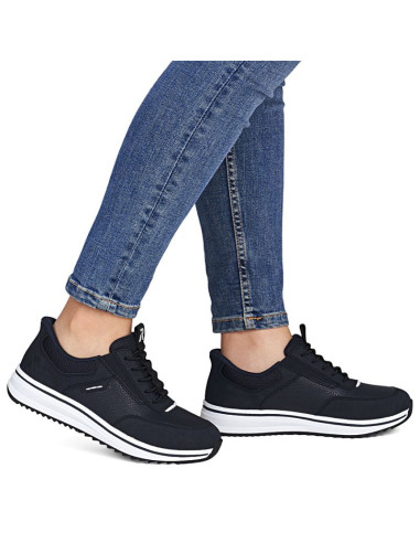 Półbuty damskie na podwyższeniu granatowe rieker  l5850-14