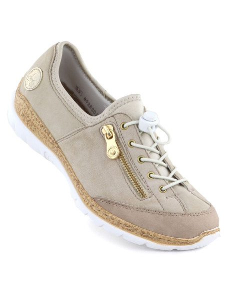 Skórzane półbuty damskie wsuwane beżowe rieker n42f1-60