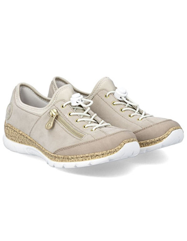 Skórzane półbuty damskie wsuwane beżowe rieker n42f1-60