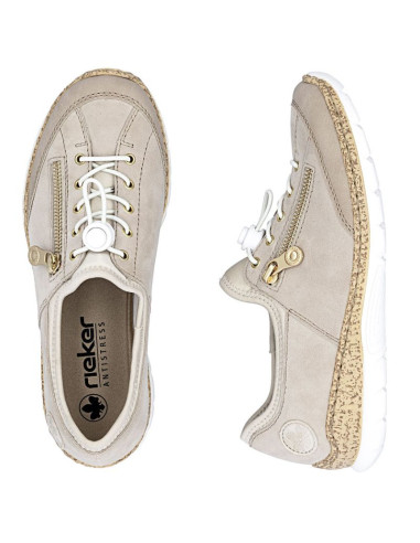 Skórzane półbuty damskie wsuwane beżowe rieker n42f1-60