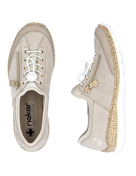 Skórzane półbuty damskie wsuwane beżowe rieker n42f1-60