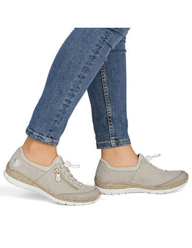 Skórzane półbuty damskie wsuwane beżowe rieker n42f1-60