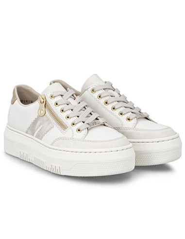 Skórzane półbuty damskie sneakersy na platformie beżowe rieker m1912-80