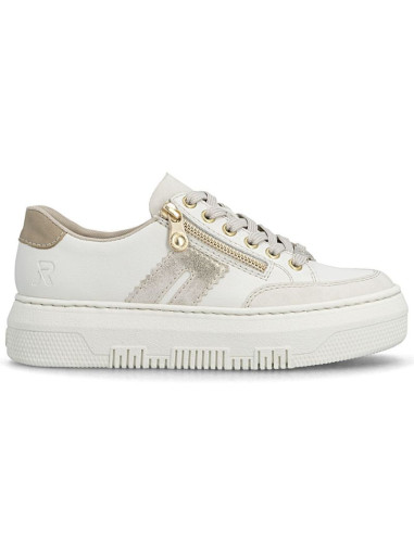 Skórzane półbuty damskie sneakersy na platformie beżowe rieker m1912-80