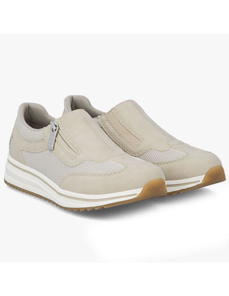 Półbuty damskie na podwyższeniu beżowe rieker l5854-62