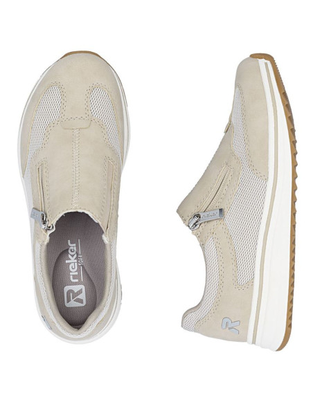 Półbuty damskie na podwyższeniu beżowe rieker l5854-62