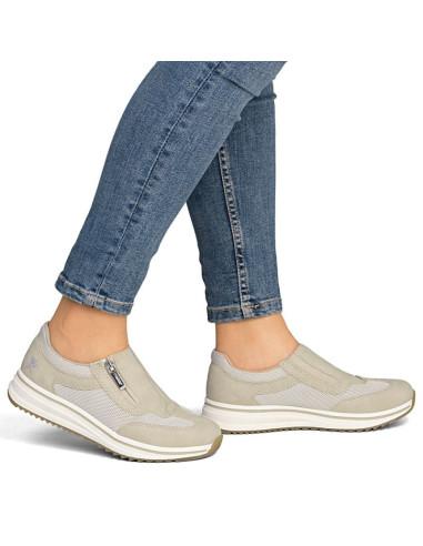 Półbuty damskie na podwyższeniu beżowe rieker l5854-62