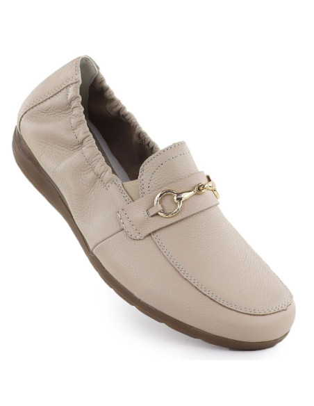 Skórzane półbuty damskie komfortowe mokasyny beżowe rieker l9354-60