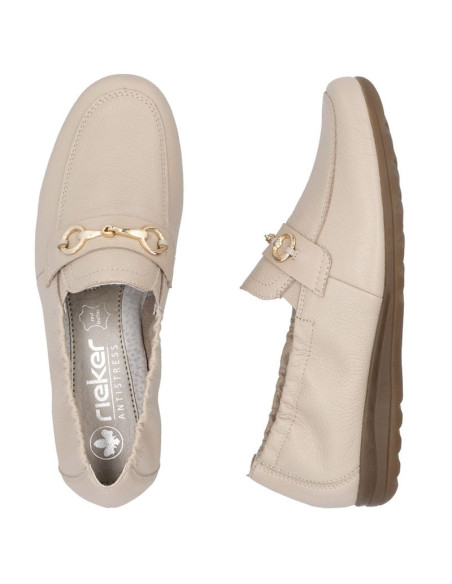 Skórzane półbuty damskie komfortowe mokasyny beżowe rieker l9354-60