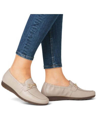 Skórzane półbuty damskie komfortowe mokasyny beżowe rieker l9354-60