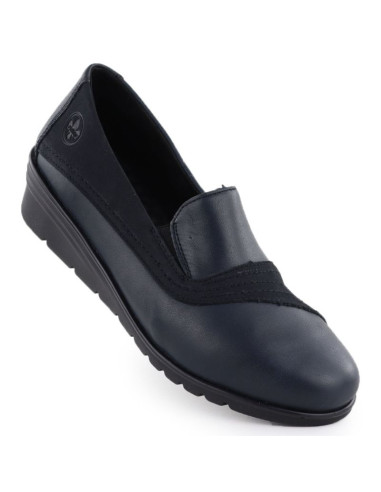 Skórzane półbuty damskie na koturnie granatowe rieker l5356-14