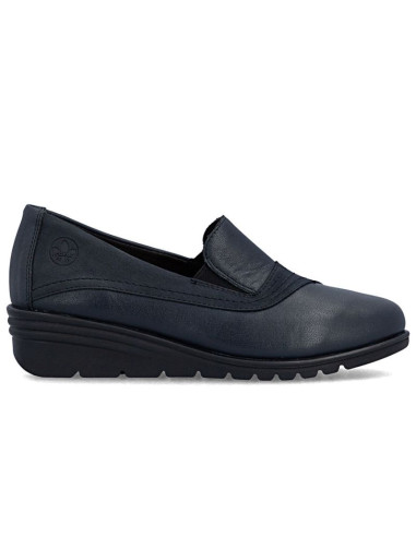 Skórzane półbuty damskie na koturnie granatowe rieker l5356-14