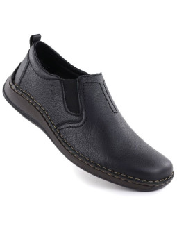 Skórzane półbuty męskie wsuwane czarne rieker 05264-00