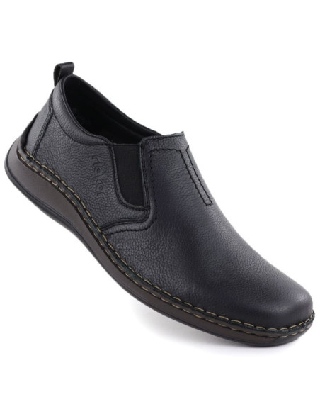 Skórzane półbuty męskie wsuwane czarne rieker 05264-00