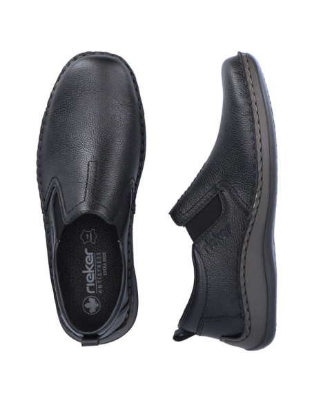 Skórzane półbuty męskie wsuwane czarne rieker 05264-00