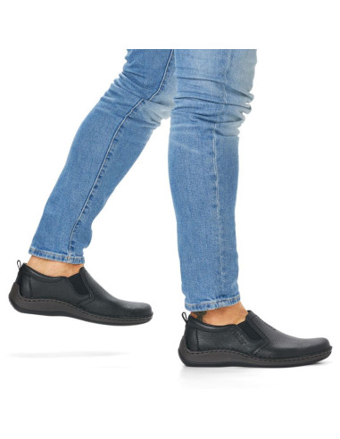 Skórzane półbuty męskie wsuwane czarne rieker 05264-00