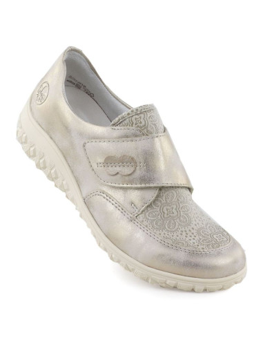 Półbuty damskie na rzep komfortowe beżowo złote rieker   59552-62