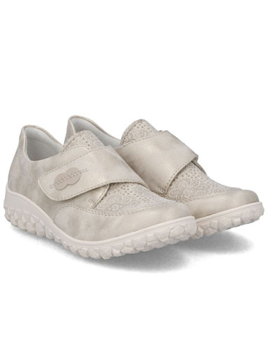 Półbuty damskie na rzep komfortowe beżowo złote rieker   59552-62