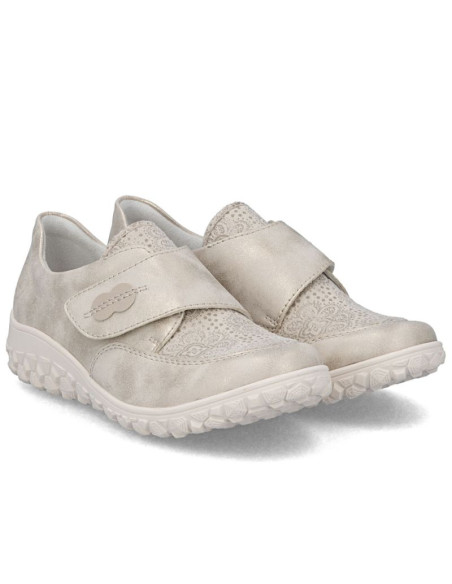 Półbuty damskie na rzep komfortowe beżowo złote rieker   59552-62