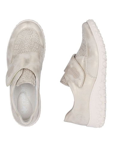 Półbuty damskie na rzep komfortowe beżowo złote rieker   59552-62