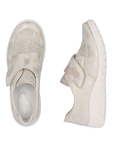 Półbuty damskie na rzep komfortowe beżowo złote rieker   59552-62