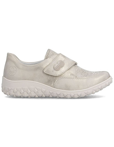 Półbuty damskie na rzep komfortowe beżowo złote rieker   59552-62