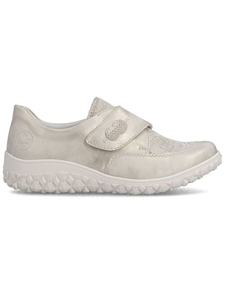 Półbuty damskie na rzep komfortowe beżowo złote rieker   59552-62