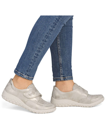 Półbuty damskie na rzep komfortowe beżowo złote rieker   59552-62