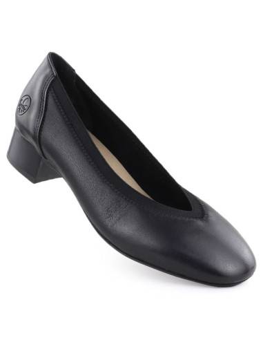 Skórzane czółenka damskie na niskim obcasie czarne rieker 43452-00