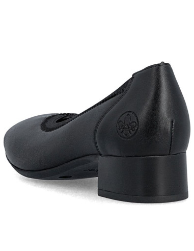 Skórzane czółenka damskie na niskim obcasie czarne rieker 43452-00