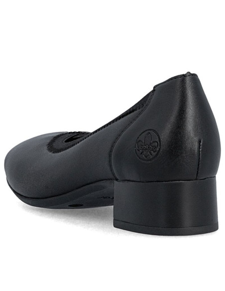 Skórzane czółenka damskie na niskim obcasie czarne rieker 43452-00