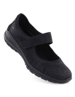 Półbuty damskie na rzep czarne rieker n4299-00