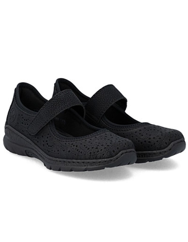 Półbuty damskie na rzep czarne rieker n4299-00