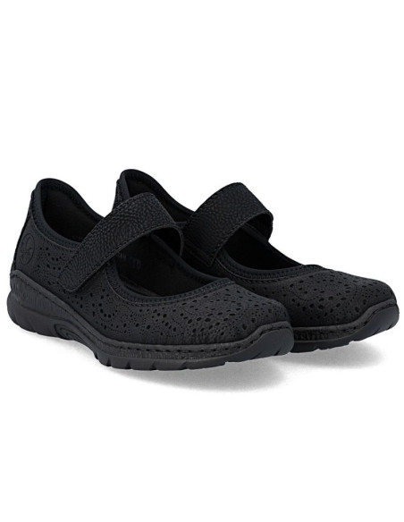 Półbuty damskie na rzep czarne rieker n4299-00