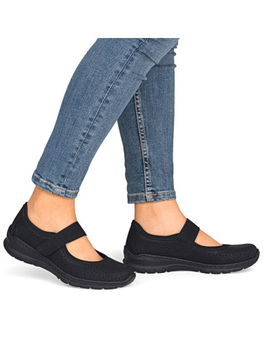 Półbuty damskie na rzep czarne rieker n4299-00