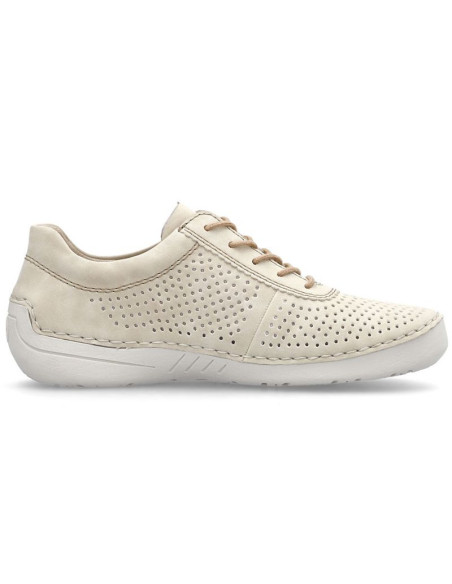 Skórzane półbuty damskie perforowane beżowe rieker 52546-60