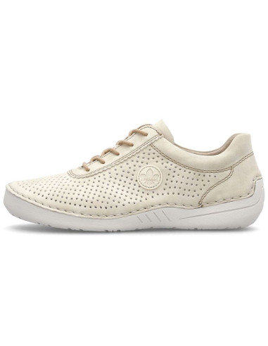 Skórzane półbuty damskie perforowane beżowe rieker 52546-60