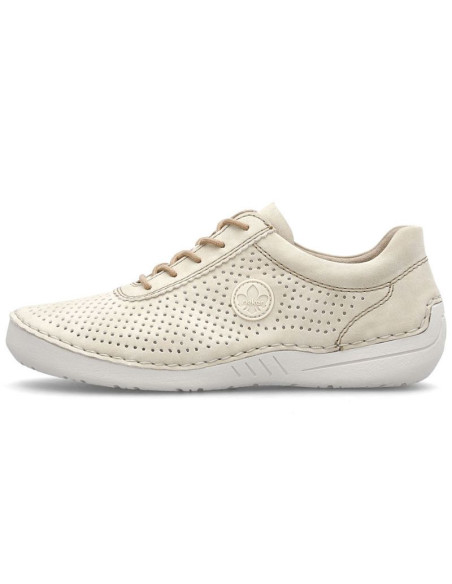 Skórzane półbuty damskie perforowane beżowe rieker 52546-60