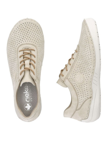 Skórzane półbuty damskie perforowane beżowe rieker 52546-60