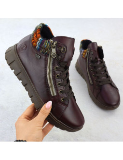 Skórzane botki damskie trapery bordowe rieker n1305-35 2