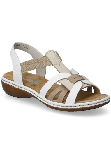 Komfortowe sandały damskie wsuwane na gumki białe rieker 65918-81